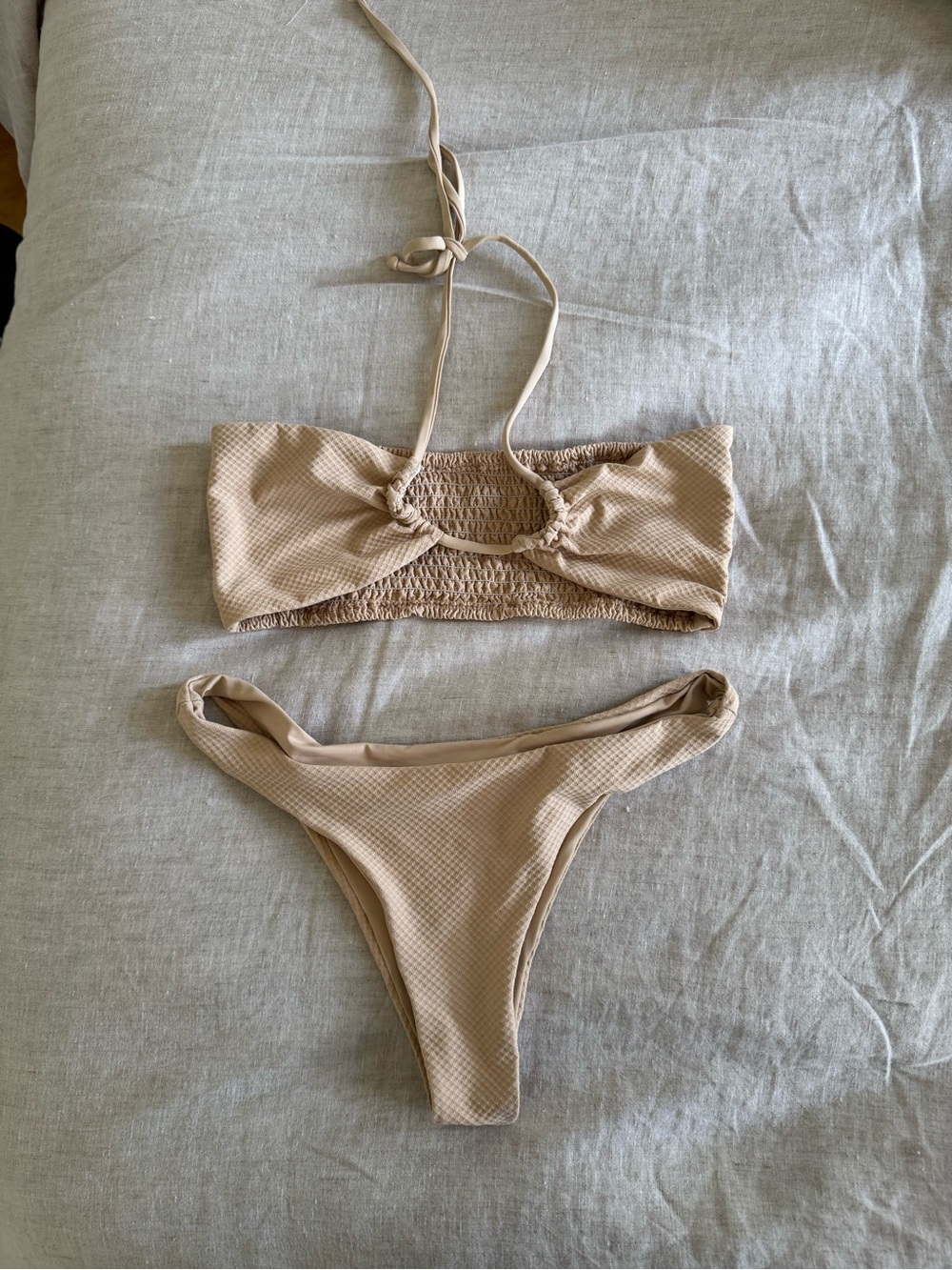 Stone Fox Swim Beige Textured Bandeau Bikini Set